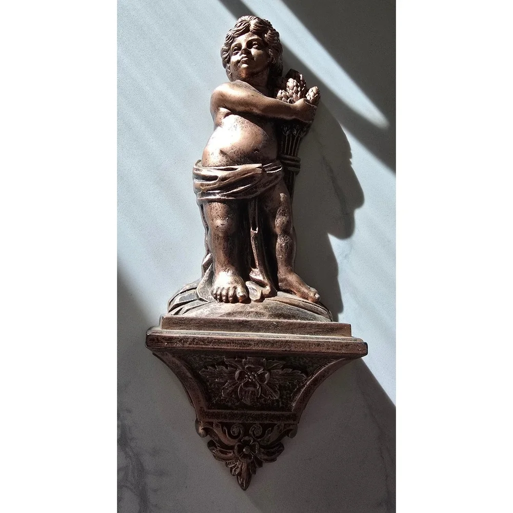 Vintage Syroco Cherub Wall Shelf Corbel Bronze Putti 7138 Hollywood Regency 1969